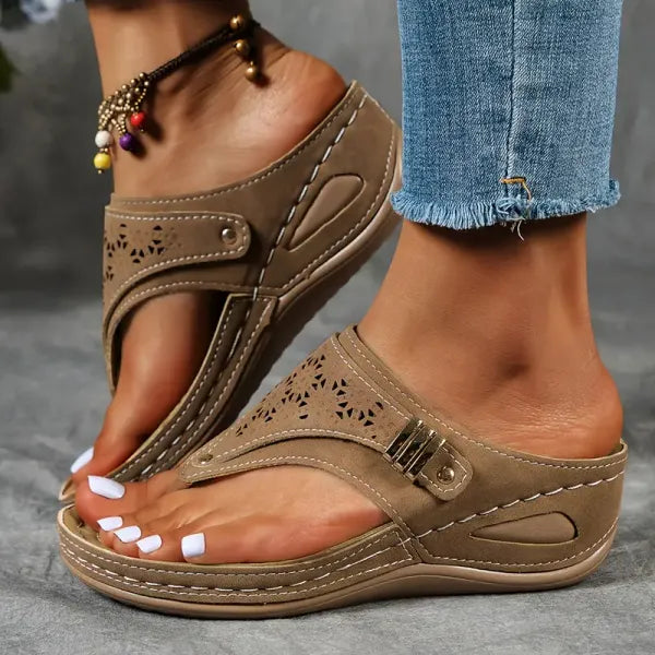 Women's Orthopedic Comfort Cutout Wedge Sandals Toe Loop