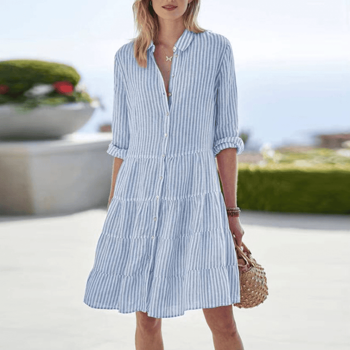 Women's Striped Button-Down Shirt Dress A-Line
