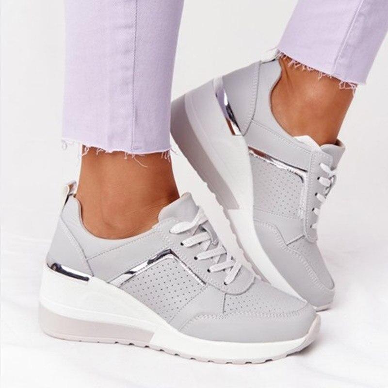 Women's Orthopedic Wedge Trainer Shoes Lace-Up Gold Detail