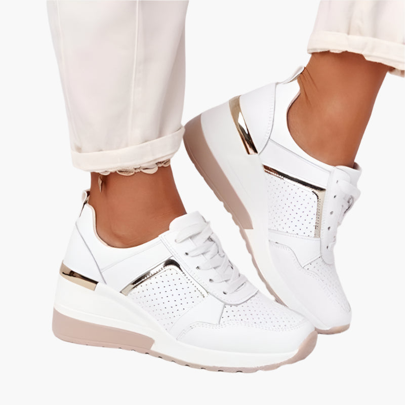 Women's Orthopedic Wedge Trainer Shoes Lace-Up Gold Detail