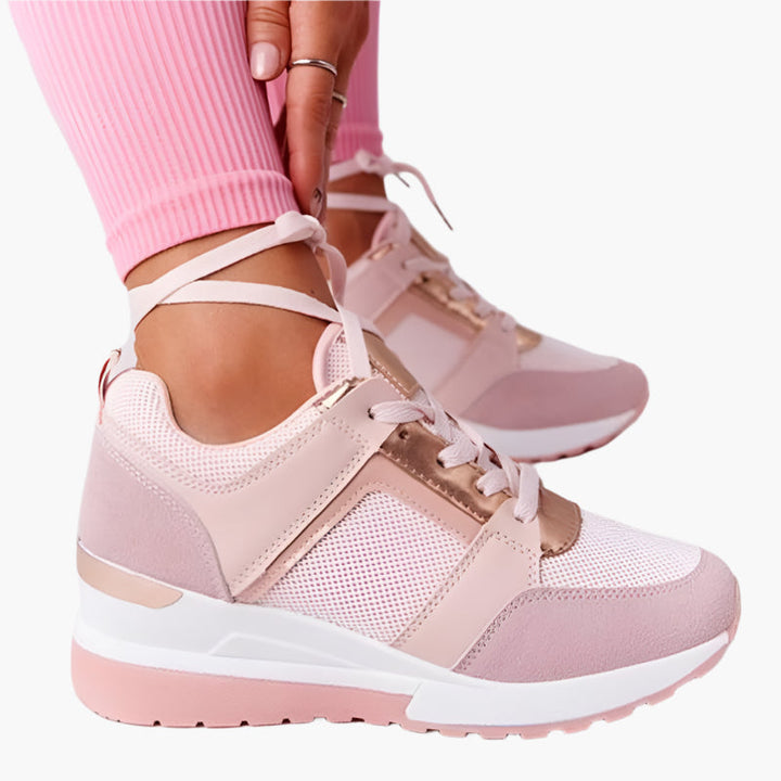 Women's Orthopedic Wedge Trainer Shoes Lace-Up Gold Detail