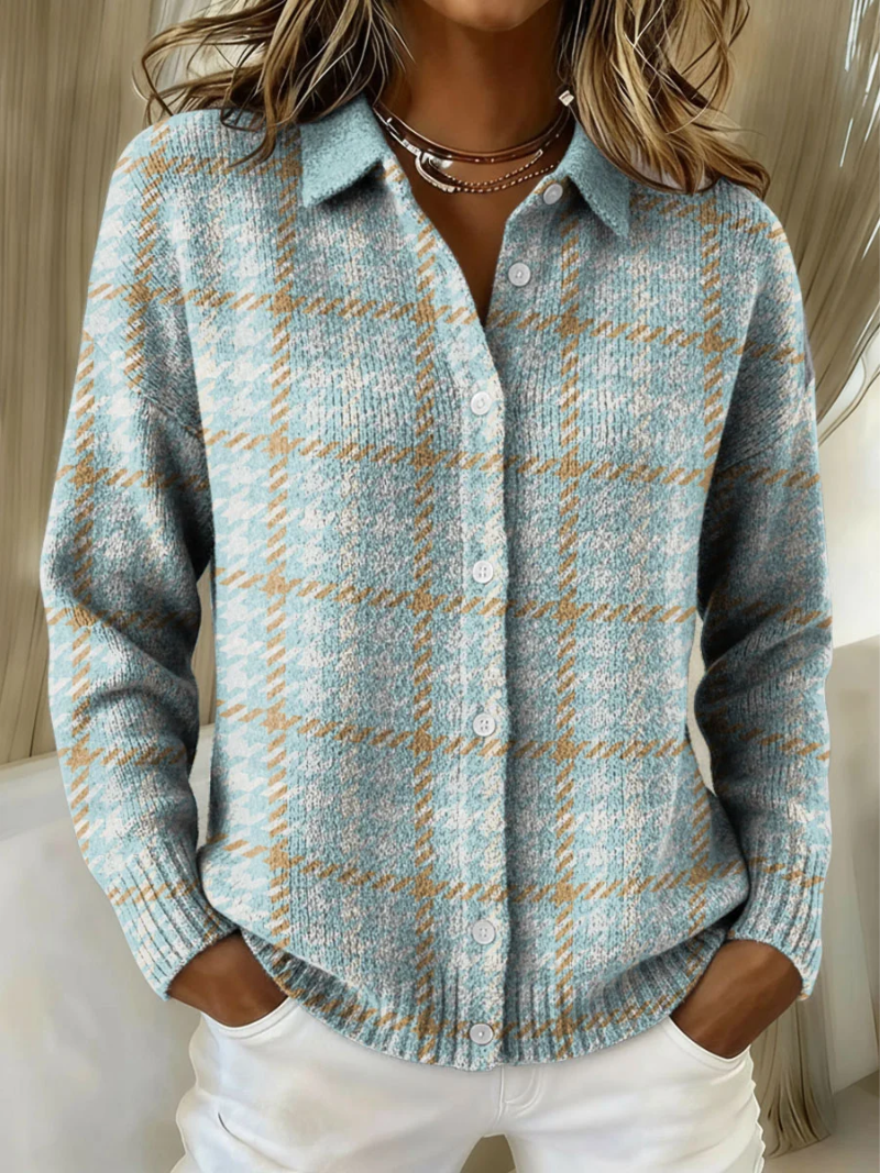 Women's Plaid Collared Button Down Cardigan