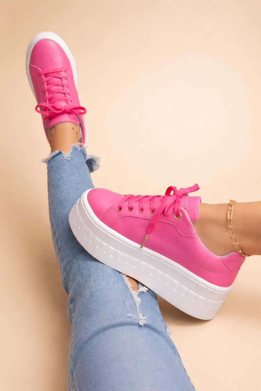 Women's Lace-Up Faux Leather Chunky Platform Shoes
