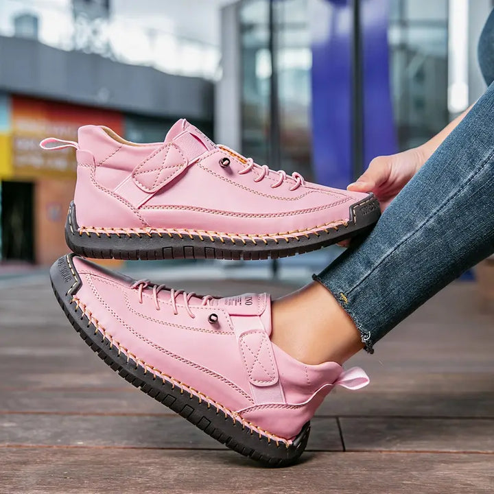 Women's Orthopedic Leather Trainers Lace Up Wide Fit