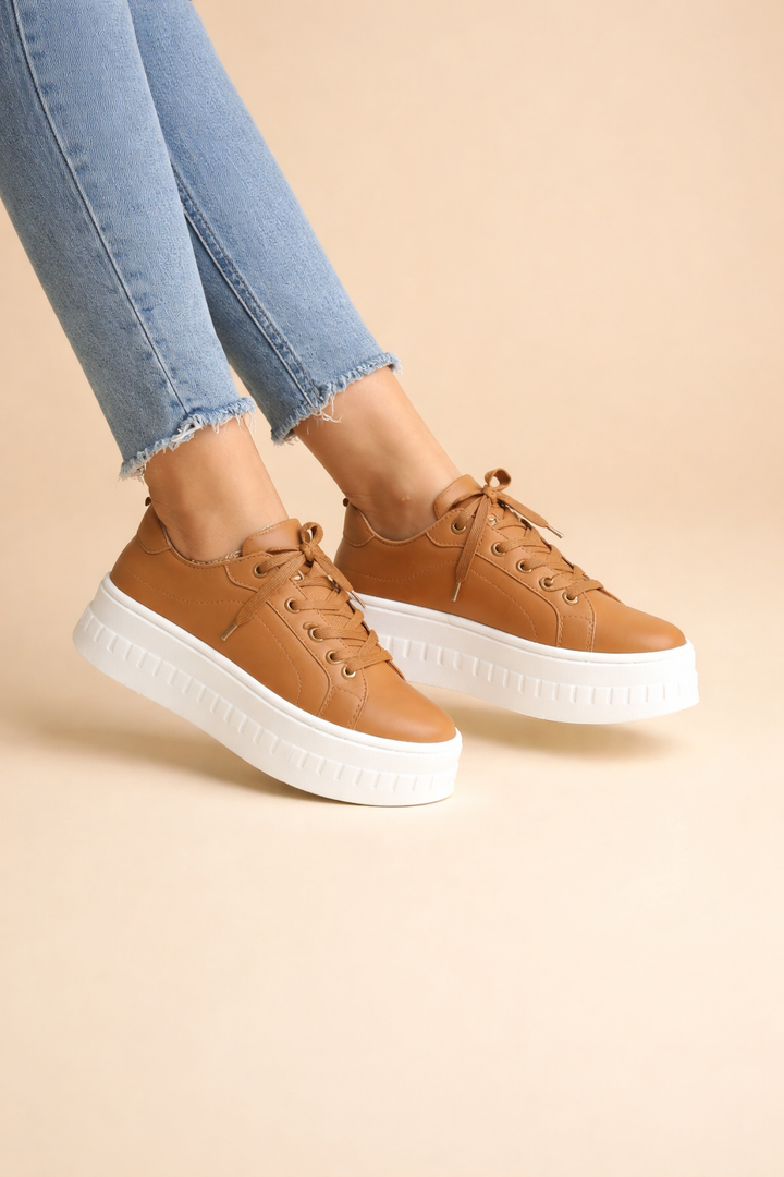 Women's Lace-Up Faux Leather Chunky Platform Shoes
