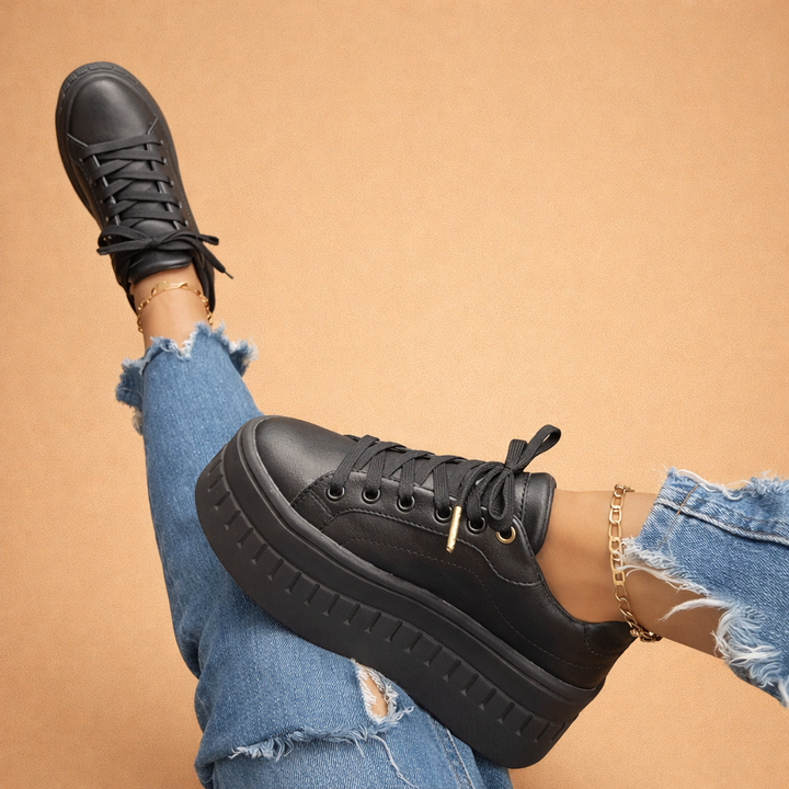 Women's Lace-Up Faux Leather Chunky Platform Shoes