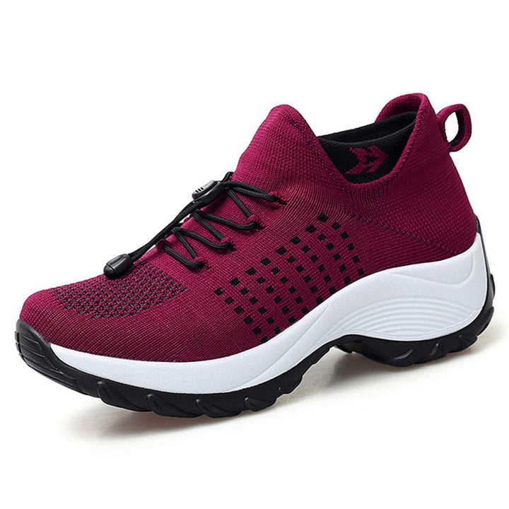 Women's Orthopedic Knit Trainers Platform Lace Up Wide Fit