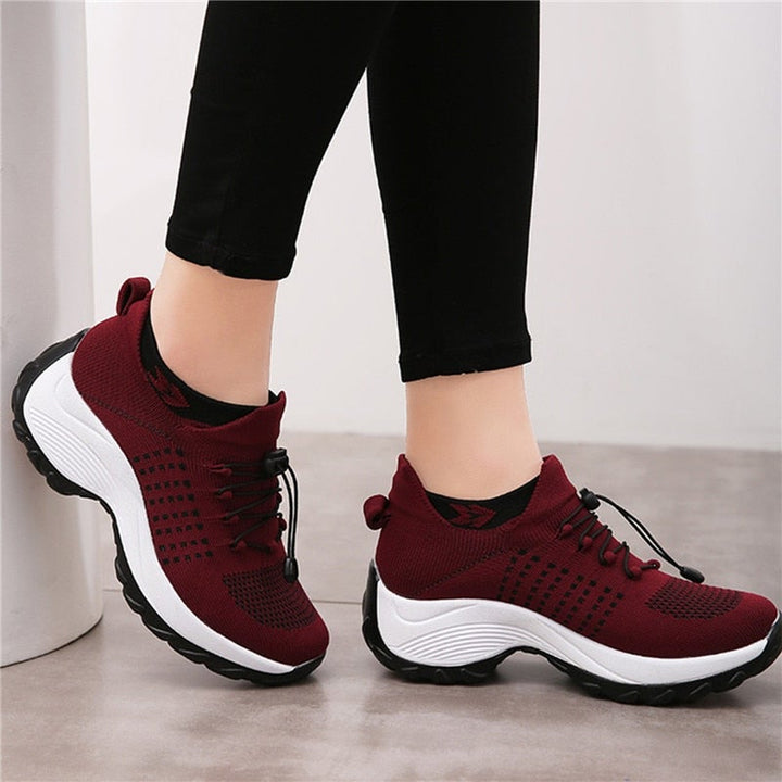 Women's Orthopedic Knit Trainers Platform Lace Up Wide Fit