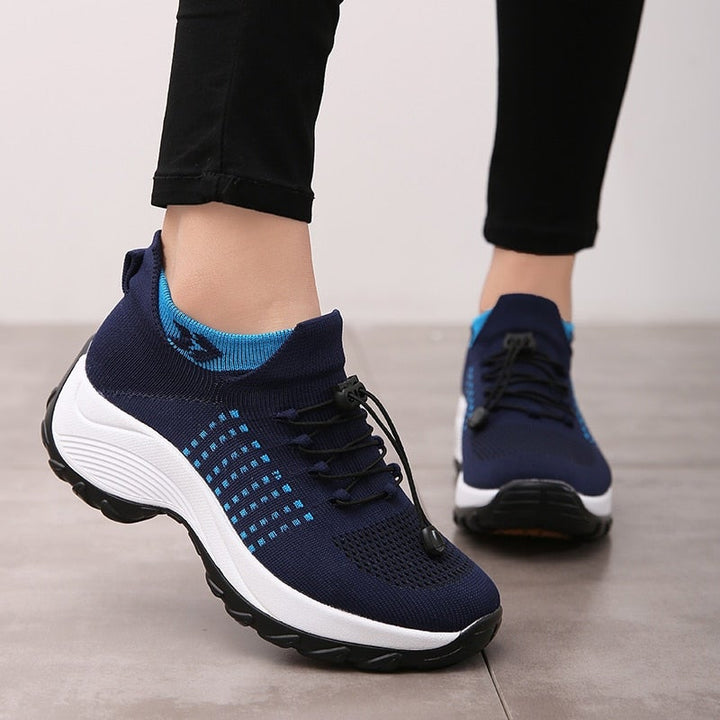 Women's Orthopedic Knit Trainers Platform Lace Up Wide Fit