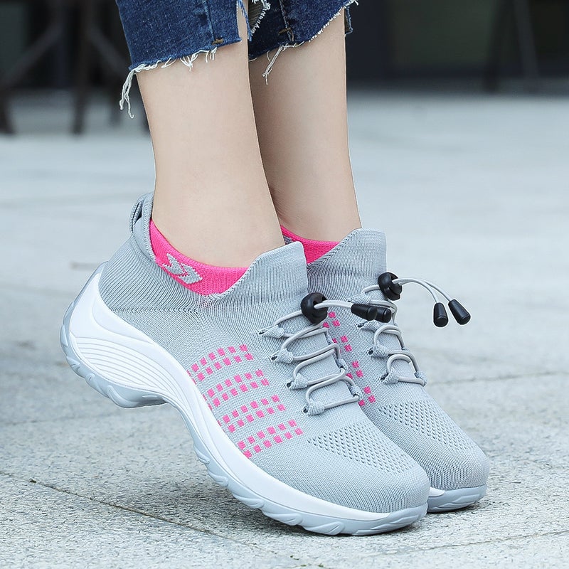 Women's Orthopedic Knit Trainers Platform Lace Up Wide Fit
