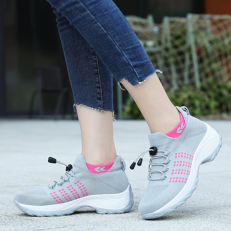 Women's Orthopedic Knit Trainers Platform Lace Up Wide Fit