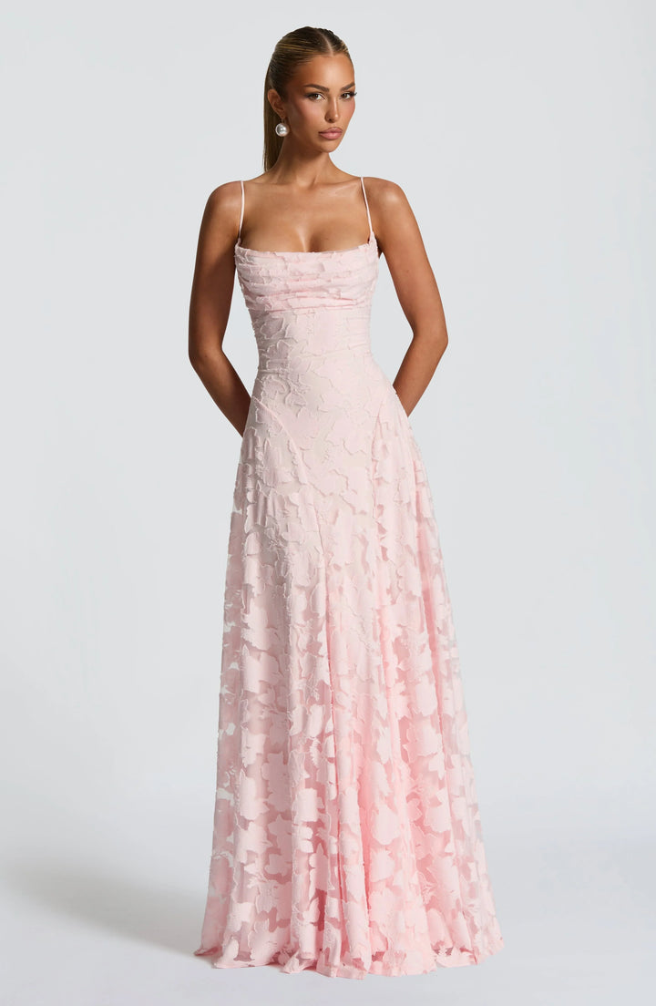 Women's Floral Applique Spaghetti Strap A-Line Maxi Gown