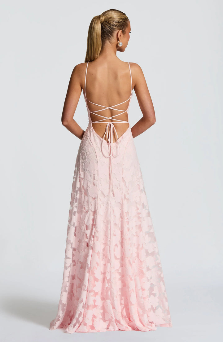 Women's Floral Applique Spaghetti Strap A-Line Maxi Gown
