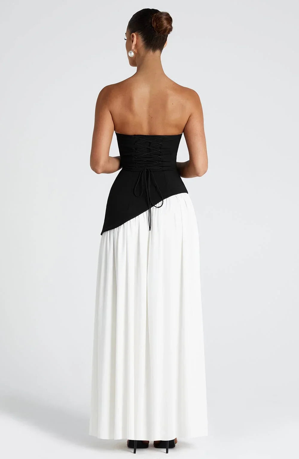 Women's Strapless Corset Bodice Scarf Neck High Slit Maxi Gown