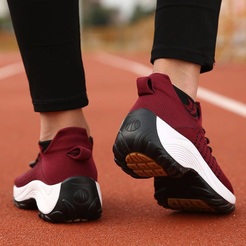 Women's Orthopedic Knit Trainers Platform Lace Up Wide Fit