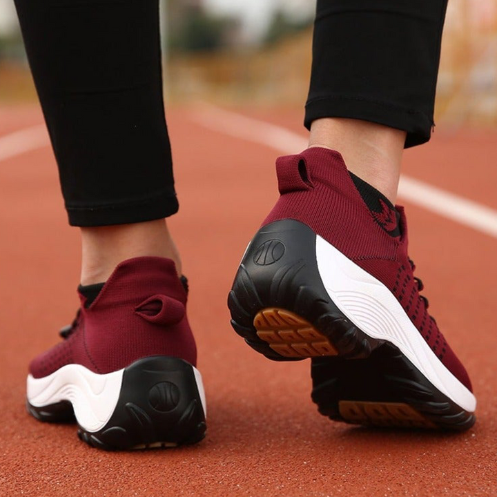 Women's Orthopedic Knit Trainers Platform Lace Up Wide Fit
