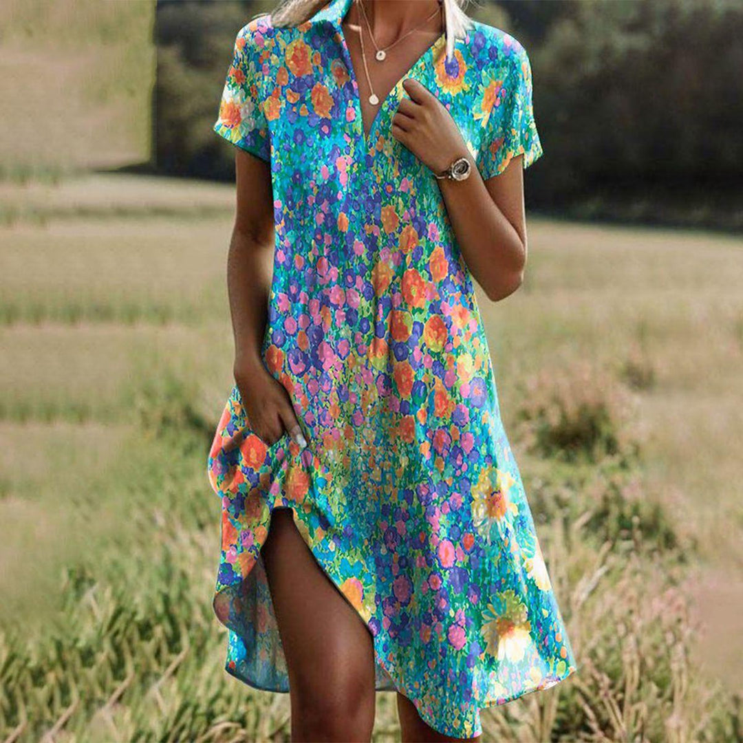 Women's Boho Polka Dot Summer Dress with Scoop Neck