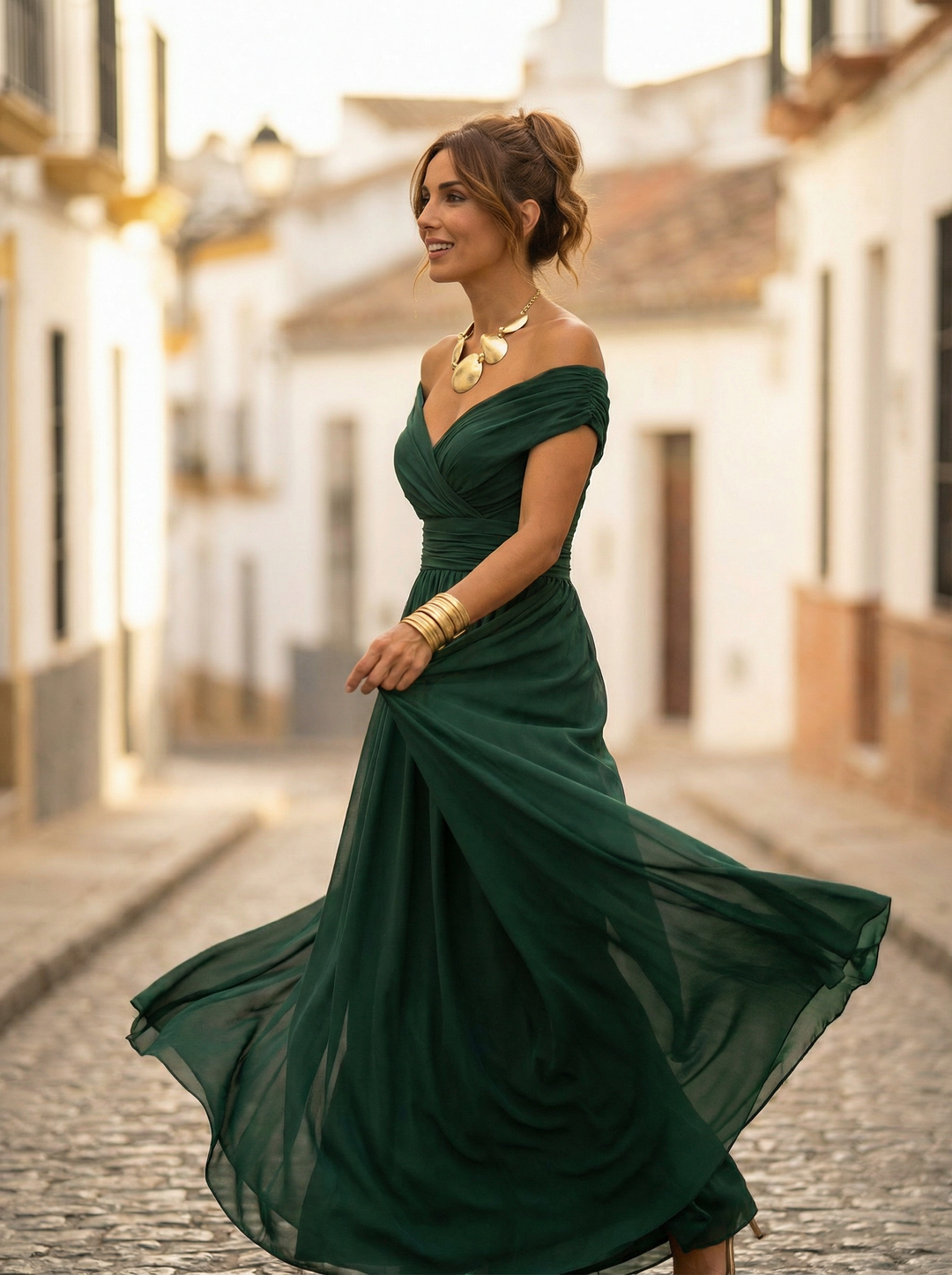 Women's Off Shoulder Chiffon Maxi Dress Ruched Wedding Guest