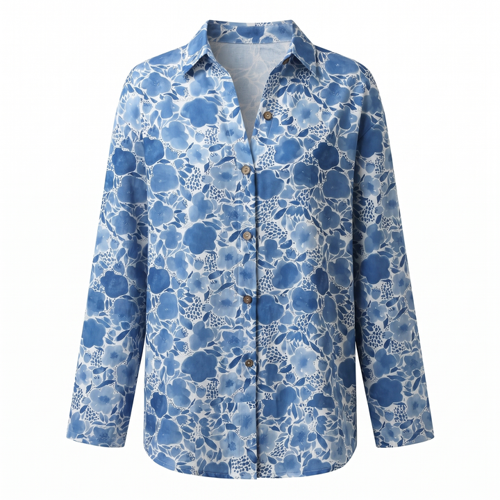 Women's Floral Print Long Sleeve Button Collared Blouse