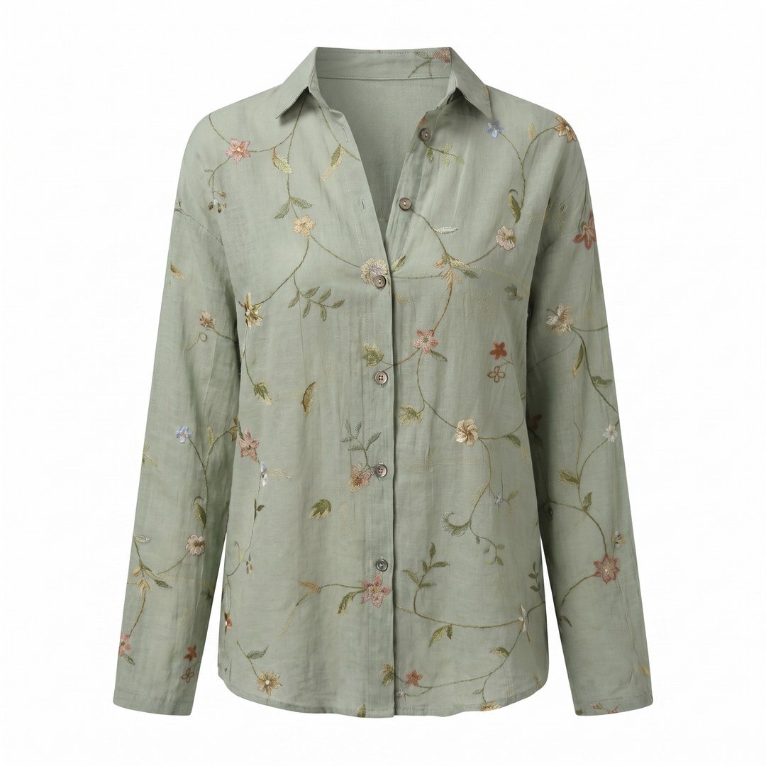 Women's Floral Print Long Sleeve Button Collared Blouse