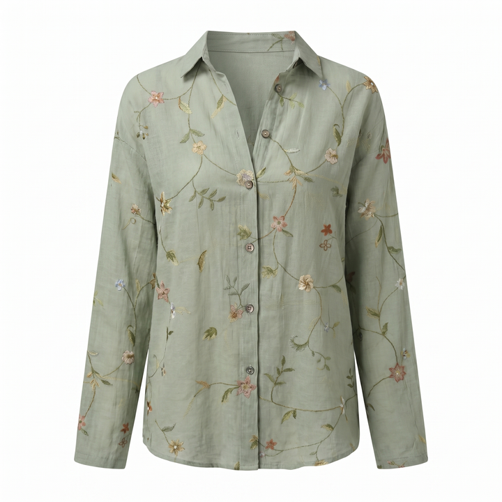 Women's Floral Print Long Sleeve Button Collared Blouse