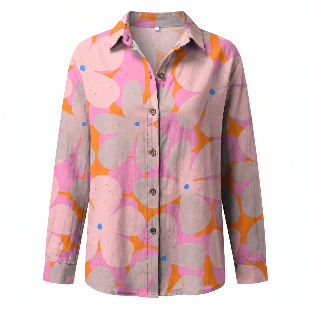 Women's Floral Print Long Sleeve Button Collared Blouse