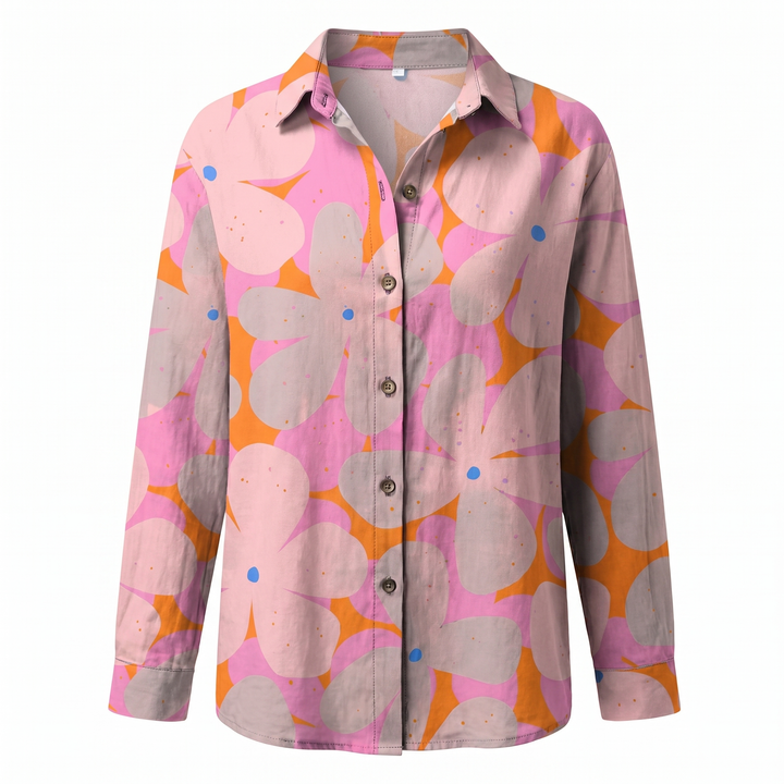 Women's Floral Print Long Sleeve Button Collared Blouse