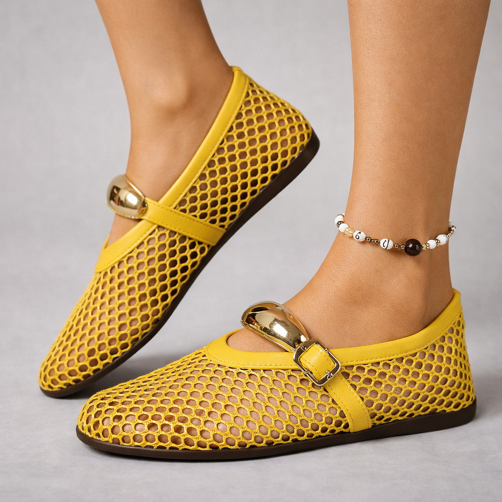 Women's Orthopaedic Mesh Buckle Strap Mary Jane Flats