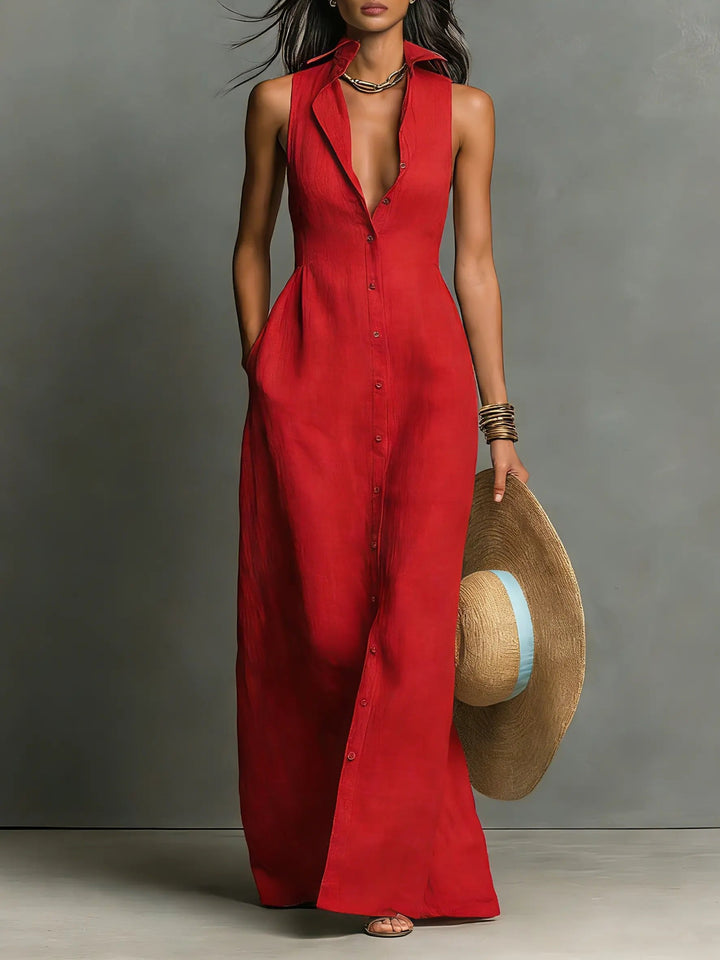 Linen Sleeveless Maxi Shirt Dress for Women